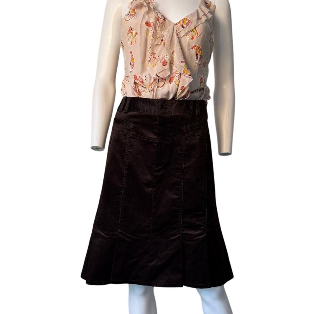 NANETTE LEPORE Brown Soft Corduroy Knee Length Kick Flare Skirt Size 10